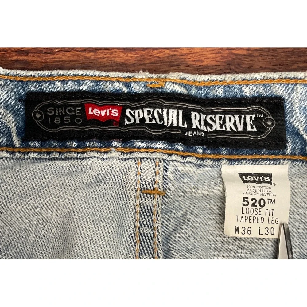 Vintage 90s Levis 520 36x30 Special Reserve Loose Fit Tapered Leg Jean Pants USA